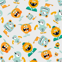 Pattern of cutes monsters. flat vector illustration.
