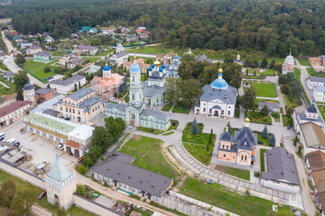 Fototapeta na wymiar Drone view of Optina Pustyn monastery on cloudy summer day. Kaluga Oblast, Russia.