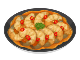 Korean soy marinated shrimp recipes illustration vector.
