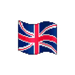 colorful simple vector flat pixel art illustration of flowing flag of UK or Great Britain