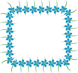 A square frame of flowers in trendy blue shades done in watercolor manner.