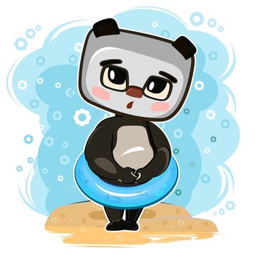 A cute kid teddy panda bear prepared to swim. Good kid animal. Illustration for children. Isolated on white background. Vector