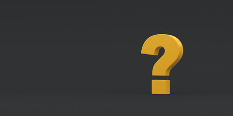 Yellow question mark on a black background. 3d render illustration.
