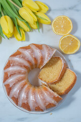 sweet vanilla thyme sponge cake on a table