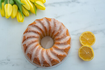 sweet vanilla thyme sponge cake on a table