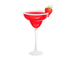 Strawberry daiquiri cocktail.Refreshing summer alcoholic drink.with juicy strawberries.Vector illustration on a white background.