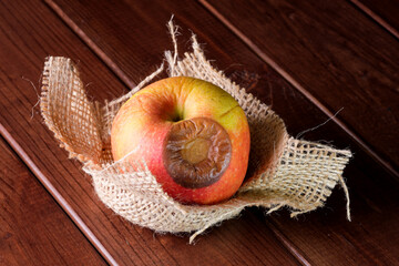 Spoiled shriveled rotten apple