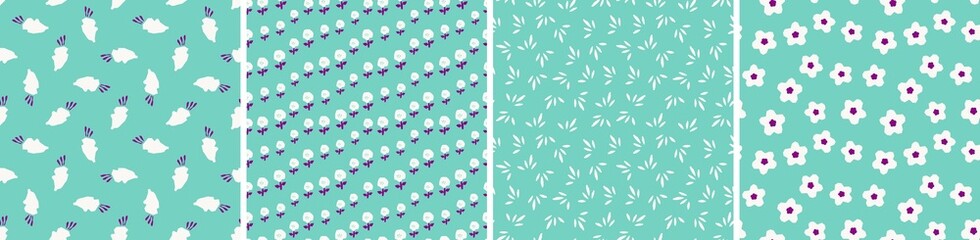 Set of floral vector seamless patterns. Bright abstract background. Modern colorful illustration for printing, decor, textile, branding design