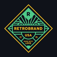 Obraz premium Lineart retro logo illustration. Vintage typographic badge design. Vector line art emblem.