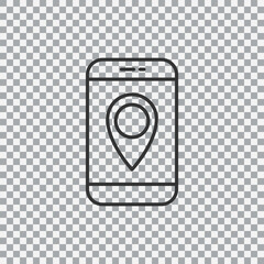 Mobile GPS outline icon isolated on transparent background. Vector illustration.