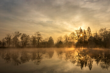 Misty sunrise over the ponds