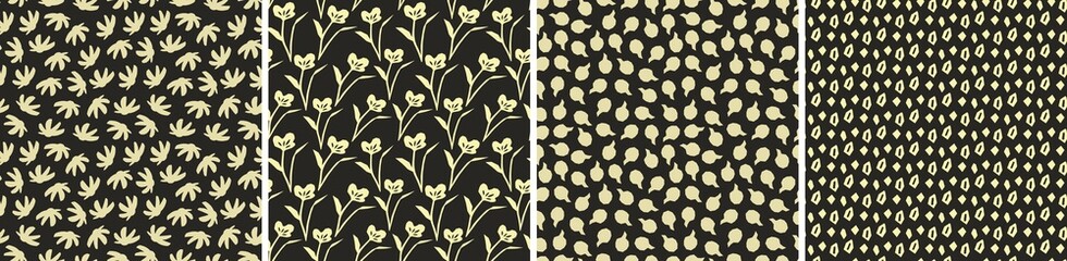 Set of floral vector seamless patterns. Bright abstract background