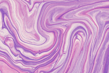 Abstract fluid art background light purple and lilac colors. Liquid marble. Acrylic painting with...