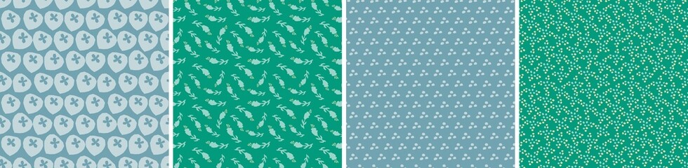 Set of floral vector seamless patterns. Bright abstract background