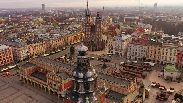 Old Europe Market Square. Kracow, Poland Aerial View
