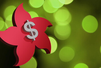 Beautiful Floating Bauhinia and Hongkong Dollar sign, 3D rendering, 3D illustration