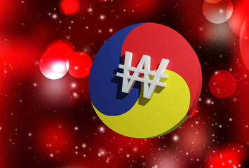 Beautiful Floating Sam-ak and Korean Won sign, 3D rendering, 3D illustration
