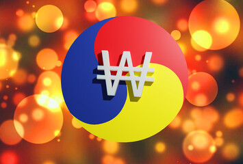 Beautiful Floating Sam-ak and Korean Won sign, 3D rendering, 3D illustration