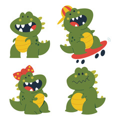 Obraz premium Cute dinosaurs with funny emotions vector cartoon characters set isolated on a white background.