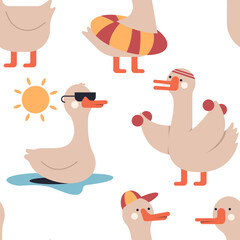 Cute goose vector cartoon seamless pattern background for wallpaper, wrapping, packing, and backdrop.