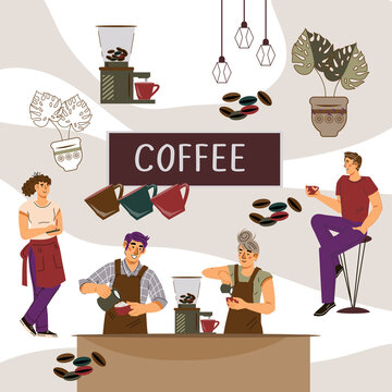 Coffee shop or coffee house banner template, vector flat illustration. Poster or banner for advertising in social media and print materials.