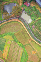 Aerial views of Pua and the rice fields in Nan province, Thailand