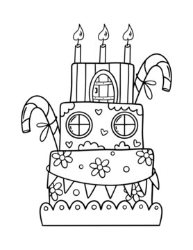 Sweet magic house coloring page for kids. Children education. Hand drawing building. Home print. Creative design.