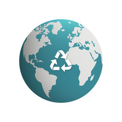 Circle Globe with Triangle Arrow Recycle Symbol. Save World Reuse Resource Concept Cartoon Icon. Renewable Planet Environment Sign. Sustainability Global Recycle Sign. Isolated Vector Illustration
