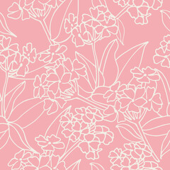 Vector illustration verbena branch - vintage engraved style. Seamless pattern in retro botanical style.