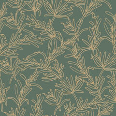 Vector illustration rosemary branch - vintage engraved style. Seamless pattern in retro botanical style.