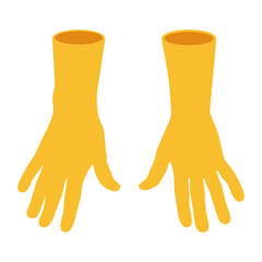 Rubber yellow gloves vector cartoon illustration isolated on background.