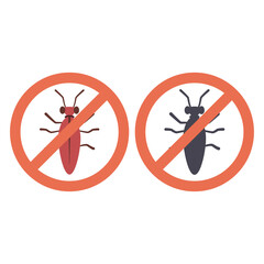 Warning pest control sign vector cartoon set isolated on a white background.