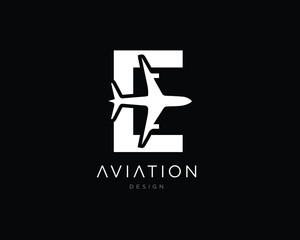 Minimalist Letter E Aviation Logo Design | E Airplane Logo Design