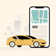 taxi app service mobile cell phone map road car vector