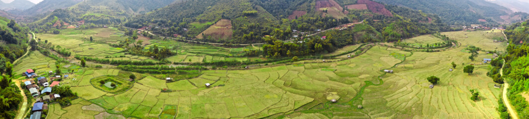 Fototapeta na wymiar Wat Ban Wen rice fields in Nan province, Thailand