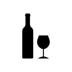 Wine Bottle and Glass Black Silhouette Icon. Wineglass and Red Vine Bottle Glyph Pictogram in Restaurant Menu. Elegance Decoration Bar Alcohol Icon. Bordeaux Wine Bottle. Isolated Vector Illustration