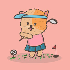 Cat cartoon character playing golf