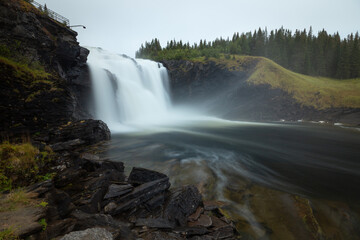 Large waterfall Tannforsen in Sweden