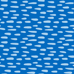 Minimalist blue paint marks seamless pattern. Cute scandi design for summer dress or kitchen textile print.
