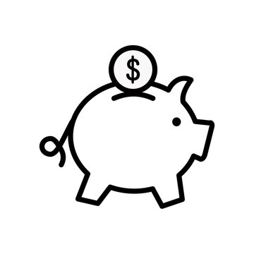 Piggy bank icon vector illustration isolated on white background. Saving flat pig stock illustration outline silhouette