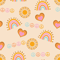 Fototapeta na wymiar International Day of peace, Peace ,heart ,rainvow,make love not war sign seamless pattern vector EPS10,Design for fashion , fabric, textile, wallpaper, cover, web , wrapping and all prints .