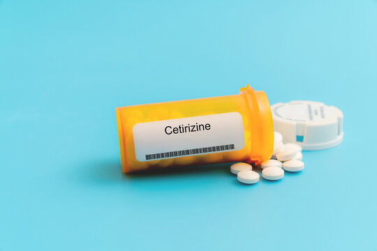 Cetirizine. Cetirizine Medical pills in RX prescription drug bottle