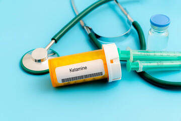 Ketamine. Ketamine Medical pills in RX prescription drug bottle