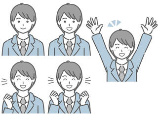 喜ぶ表情の強弱　スーツの若い男性