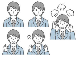 怒る表情の強弱　スーツの若い男性