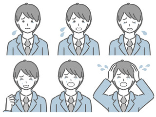 泣く表情の強弱　スーツの若い男性