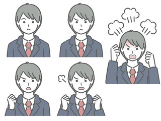 怒る表情の強弱　スーツの若い男性