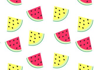 Seamless pattern of watermelon pieces. Vector illustration isolated on white background