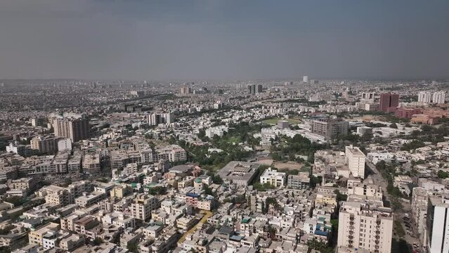 karachi pakistan, drone picture of MA Jinnah Road, trade hub of karachi, skyine of karachi, HBL plaza, landmarks of Karachi. Beautiful sunset. 