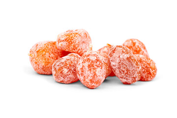 Dried fruits. Dried kumquat close-up, isolated on a white background